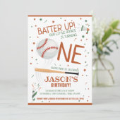 Batter Up Bruine Rookie Baseball 1e Verjaardag Kaart (Staand voorkant)