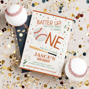 Batter Up Bruine Rookie Baseball 1e Verjaardag Kaart