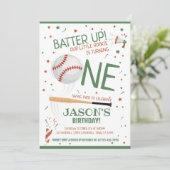 Batter Up Groene Rookie Baseball 1e Verjaardag Kaart (Staand voorkant)