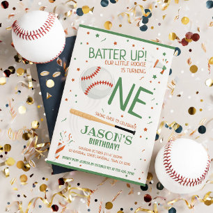 Batter Up Groene Rookie Baseball 1e Verjaardag Kaart