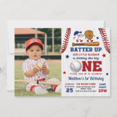  Batter Up Honkbal 1e Verjaardag Foto Kaart (Voorkant)