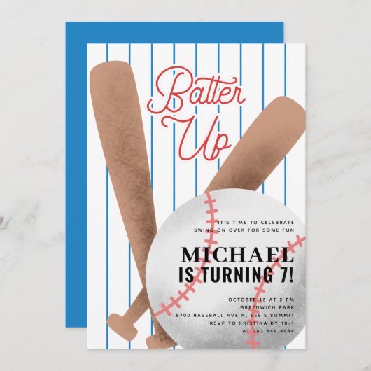 Batter up honkbal verjaardagsfeestje kaart (Voorkant / Achterkant)