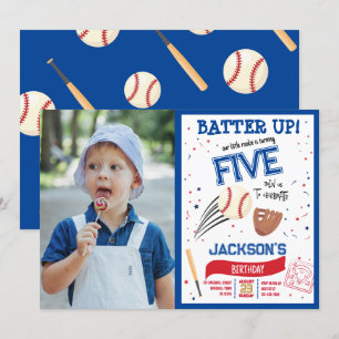 Batter Up Little Rookie Baseball Foto Verjaardag Kaart