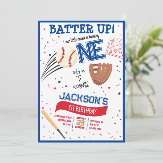 Batter Up Little Rookie Schattige Honkbal 1e Verja Kaart (Staand voorkant)