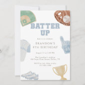 Batter up Preppy Blue Baseball Bow 4th Birthday  Kaart (Voorkant)
