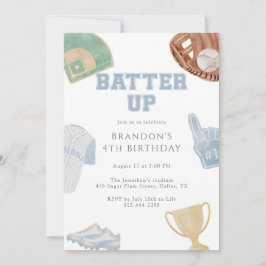 Batter up Preppy Blue Baseball Bow 4th Birthday Kaart