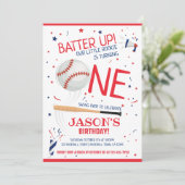 Batter Up Rode Kleine Rookie Baseball 1e Verjaarda Kaart (Staand voorkant)