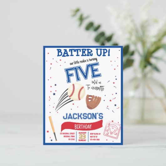Batter Up Rookie Honkbal Budget Verjaardag Uitnodi (Staand voorkant)