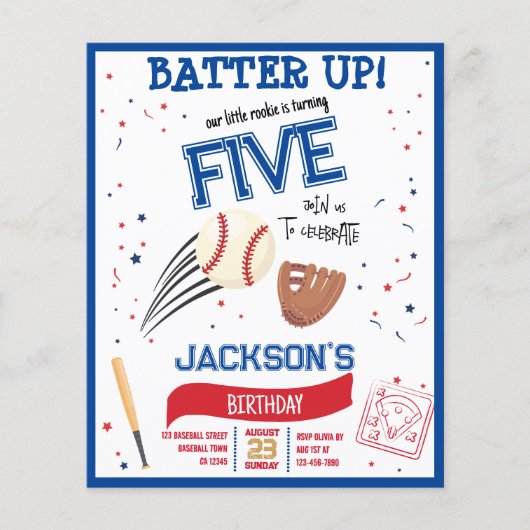 Batter Up Rookie Honkbal Budget Verjaardag Uitnodi (Voorkant)