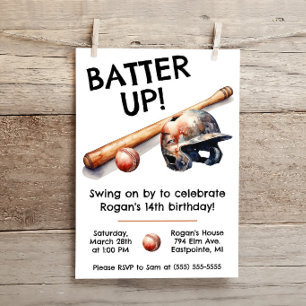 Batter Up!  Swing on By! Honkbal Verjaardagsfeestj Kaart