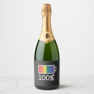 Batterij 100% Gay Grappig LGBT Maand van de Pride- Sparkling Wijnetiket