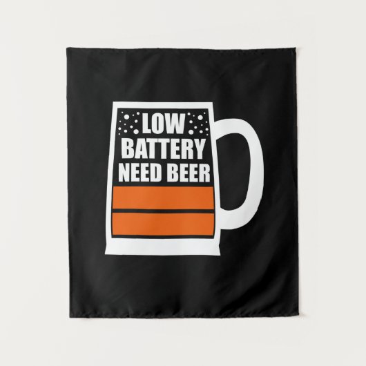 Batterij bijna leeg, bier nodig wandkleed (Voorkant)