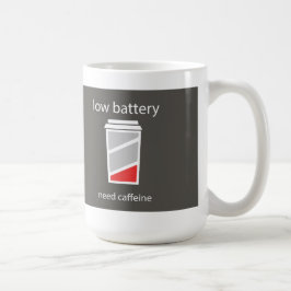 Batterij bijna leeg Heeft cafeïne nodig mok