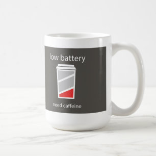 Batterij bijna leeg Heeft cafeïne nodig mok