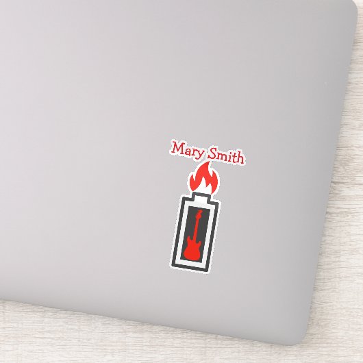 Batterij, gitaar en vlam sticker (Detail)