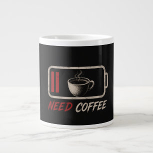 Batterij leeg, koffie nodig – grote koffiekop