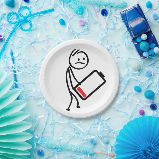 Batterij oplader, signaalsterkte. Stickman Papieren Bordje (Feest)