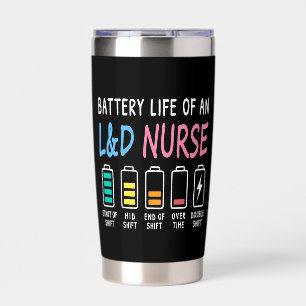 Batterijduur van een L&D-verpleegkundige humor gra Geïsoleerde Drinkbeker
