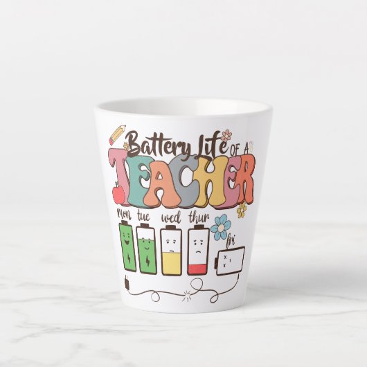 Batterijduur van een leraar – Relatable Educator Latte Mok (Voorkant)