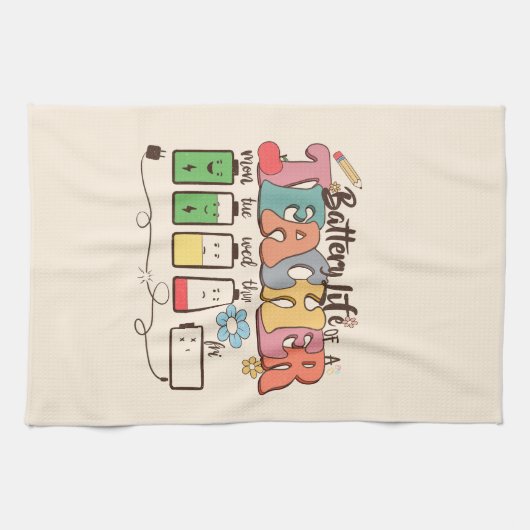 Batterijduur van een leraar – Relatable Educator Theedoek (Horizontaal)