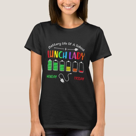 Batterijduur van een schoollunch van maandag tot v t-shirt (Voorkant)