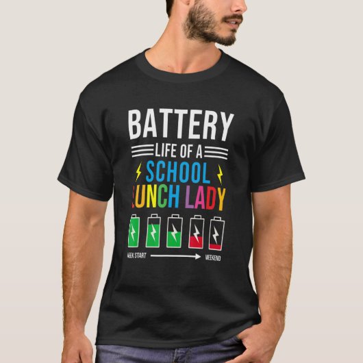 Batterijduur van een schoolplein met kafeteria-wor t-shirt (Voorkant)
