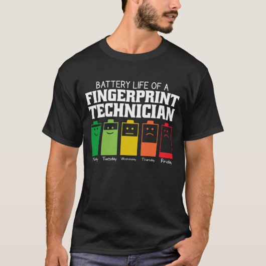 Batterijduur van een vingerafdruktechnicus t-shirt (Voorkant)