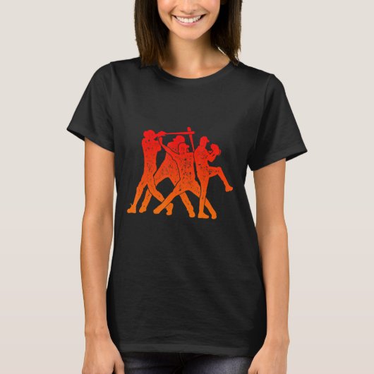 Batterijen voor honkbalretro Catcher Pitcher T-shirt (Voorkant)