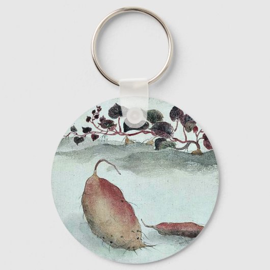 Batterijzoete aardappelen met plant op de achtergr sleutelhanger (Voorkant)