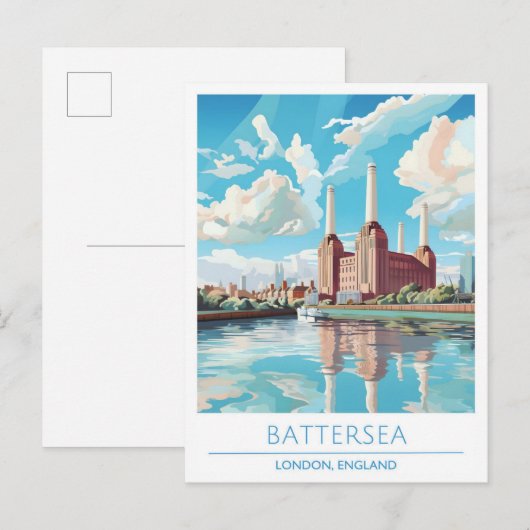 Battersea Londen Engeland Vintage Travel Briefkaart (Voorkant / Achterkant)