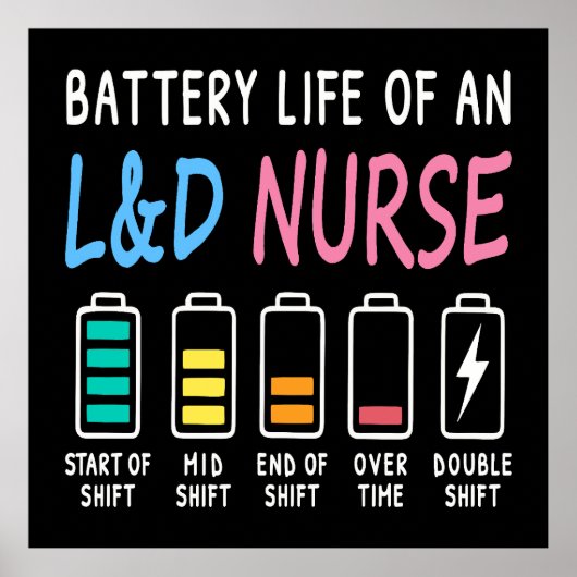 Battery life of an L&D nurse humor chart Poster (Voorkant)