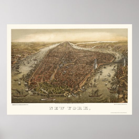 Battery Park, NY Panoramic Map - 1873 Poster (Voorkant)