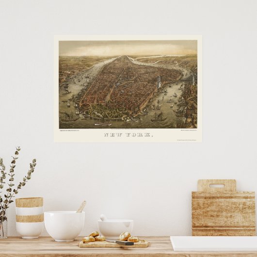 Battery Park, NY Panoramic Map - 1873 Poster (Keuken)