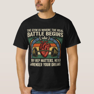 Battle Begint Gym Motivatie Vintage Fitness Ontwer T-shirt