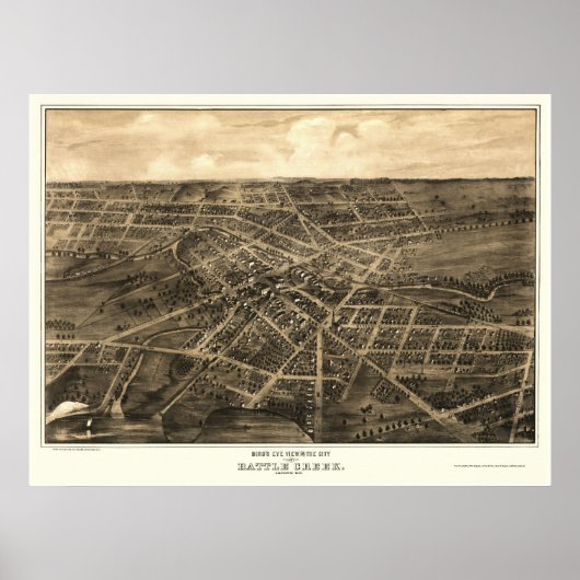 Battle Creek, MI Panoramic Map - 1870 Poster (Voorkant)