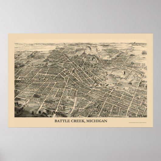 Battle Creek, MI Panoramic Map - 1880 Poster (Voorkant)