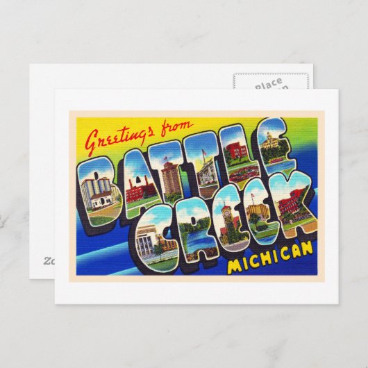 Battle Creek Michigan MI Briefkaart met grote lett (Voorkant / Achterkant)