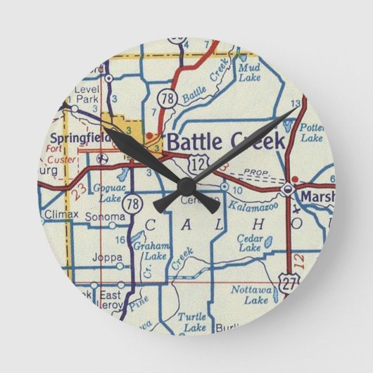 Battle Creek Vintage Map Ronde Klok (Voorkant)