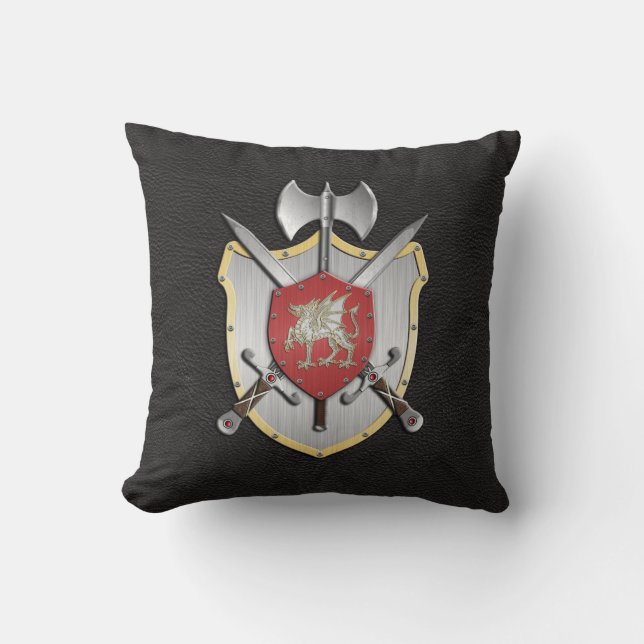 Battle Crest Draak Zwart Kussen (Voorkant)
