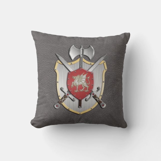 Battle Crest Dragon Grey Kussen (Voorkant)