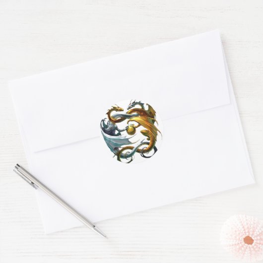 Battle Dragons Ronde Sticker (Envelop)