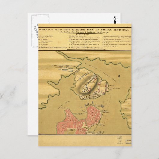 Battle of Bunker Hill Map 1775 Briefkaart (Voorkant / Achterkant)