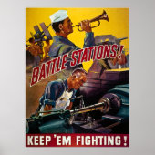 Battle Stations! Blijf vechten.  WW2 Poster (Voorkant)