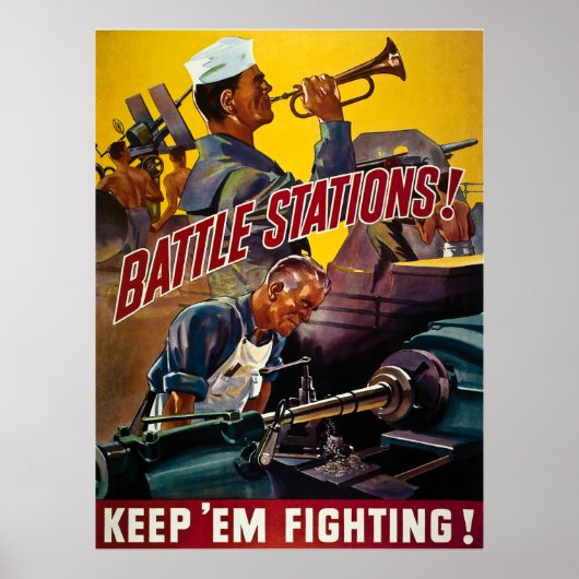 Battle Stations! Blijf vechten.  WW2 Poster (Voorkant)