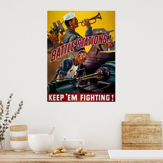Battle Stations! Blijf vechten.  WW2 Poster (Keuken)