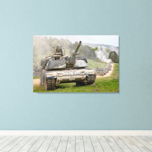 BATTLE TANK - M1 Abramen 24x36 Canvas Afdruk (Insitu (Houten vloer))