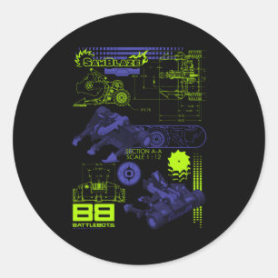 Battlebots Sawblaze Battle Schematics Ronde Sticker