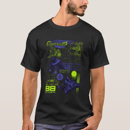 Battlebots Sawblaze Battle Schematics T-shirt (Voorkant)