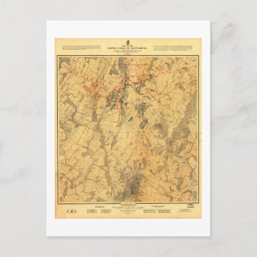 Battlefield of Gettysburg Map door John Bachelder Briefkaart (Voorkant)