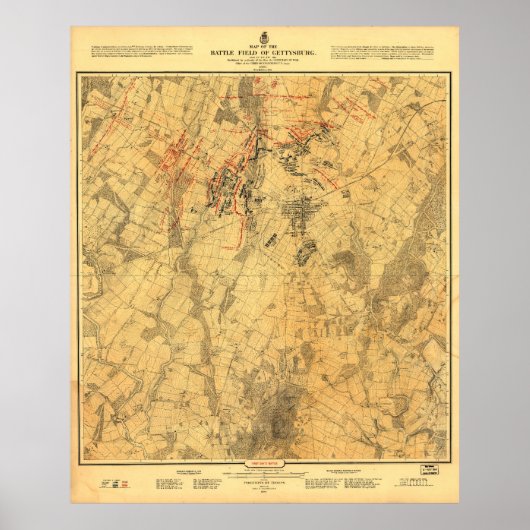 Battlefield of Gettysburg Map door John Bachelder Poster (Voorkant)
